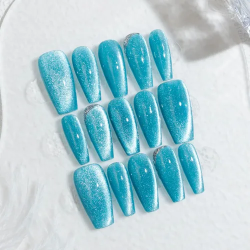 Vista 26 de LIGHT RAIN - Uñas a presión de longitud media, con diseño de galaxia Andromeda, uñas postizas de gel, reutilizables, de lujo, de siete capas