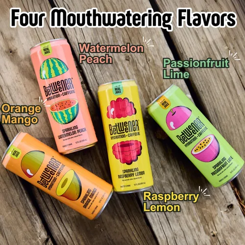 Vista 7 de Betweener Sparkling Energy Seltzer, agua con gas con jugo real y 100 mg de cafeína, ligero y refrescante, L-teanina para concentración, vitaminas