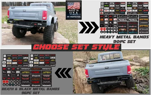 Vista 8 de Adhesivos para parachoques/ventanas para RC Rock Crawler a escala 1/10 – Elige entre 2 estilos – Bandas de metal pesado o muerte – para: Axial RC4WD