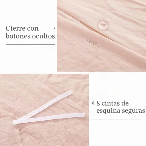 Vista 4 de Juego de funda de edredón rosa con volantes, tamaño Queen, 3 piezas, de microfibra lavada suave, estilo vintage, estilo francés, para cama Queen