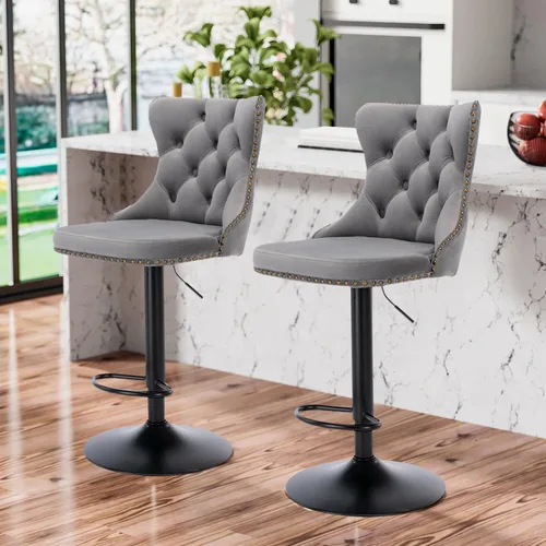 Vista 85 de Aoowow Juego de 2 taburetes de bar giratorios, taburetes de bar ajustables con respaldo de terciopelo copetudo, sillas de bar modernas tapizadas