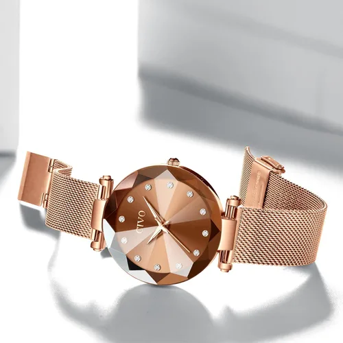 Vista 4 de CIVO Reloj para mujer, resistente al agua, analógico, de cuarzo, correa de malla de oro rosa, elegante, de diseñador, relojes de pulsera para mujer