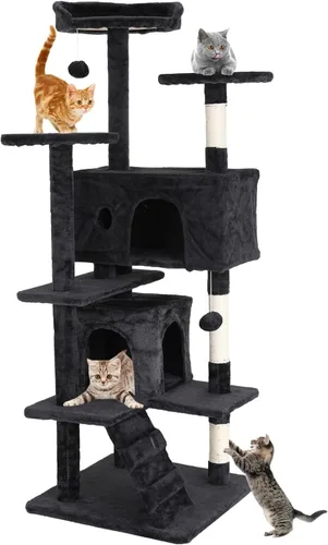 Vista 12 de Muebles para gatos de varios niveles de 54 pulgadas Torre Condominio Casa para gatos de interior - Ashy