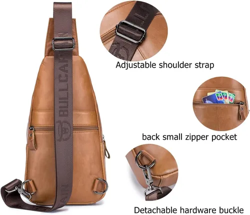 Vista 5 de BULLCAPTAIN Bolso bandolera de cuero genuino para hombre, estilo casual, multiusos, mochila de hombro, mochila de viaje para senderismo