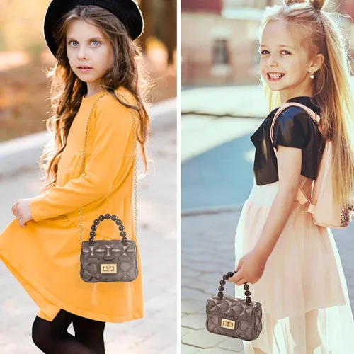 Vista 6 de AUGUST 18 Mini monedero de gelatina para niñas pequeñas, color caramelo, bolsa cruzada pequeña, bonita bolsa cruzada de princesa con asa de cuentas