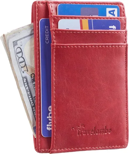 Vista 2 de Travelambo - Cartera de piel minimalista con bolsillo frontal, tamaño mediano, cartela delgada, RFID