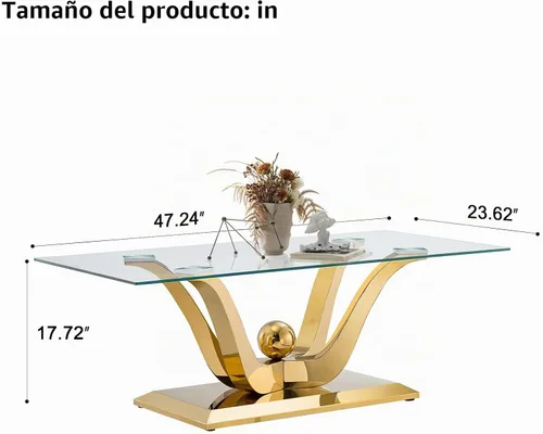 Vista 2 de SSLine Mesa de centro moderna de 1 pieza para sala de estar, mesa de centro de vidrio templado de lujo con base de acero inoxidable en forma de flor