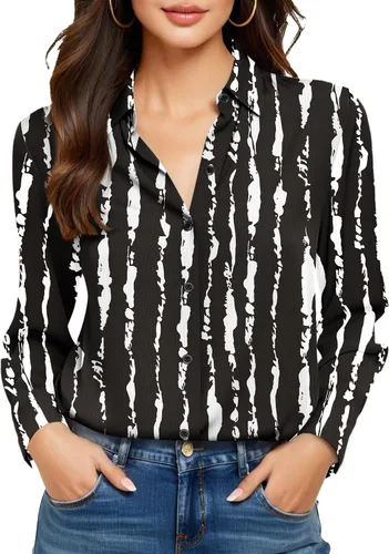 Vista 6 de Camisas sin planchado y sin arrugas para mujer, con botones, de manga larga, de seda de morera, blusas casuales para el trabajo