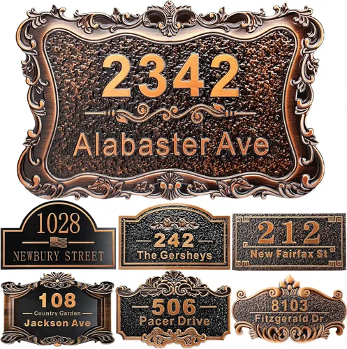 Vista 22 de Placa personalizada de dirección de casa de 12 pulgadas, números fundidos para exteriores, placa de señal de dirección personalizada con nombre