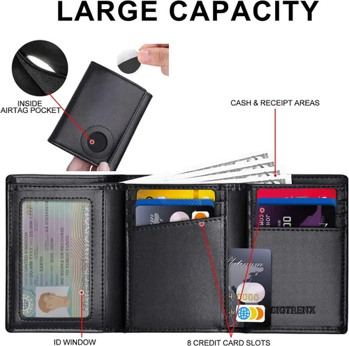 Vista 3 de Billetera para hombre para Airtag, soporte triple de cuero para AirTag, cartera de bloqueo RFID compatible con AirTag