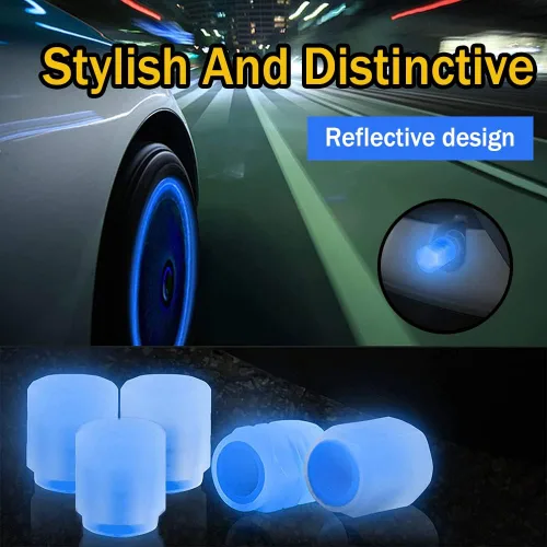 Vista 6 de Tapones de vástago de válvula de neumático para automóvil, 5 tapas fluorescentes para vástagos de válvula, cubierta de tapones de aire para Azul