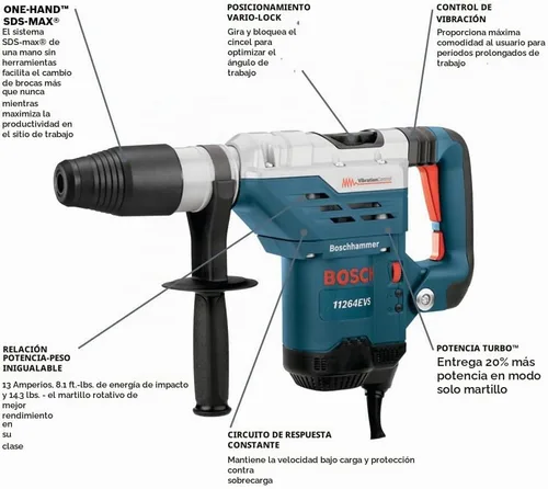 Vista 2 de BOSCH 11264EVS Martillo combinado SDS-Max de 1-5/8 pulgadas, modos de martillo giratorio y martillo, 13 amperios
