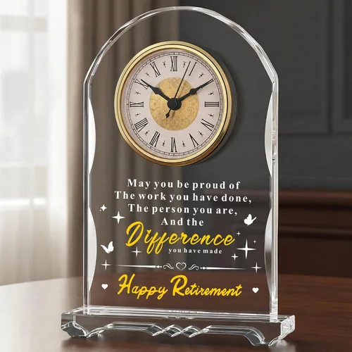 Vista 14 de Reloj de Cristal Significativo para Jubilación, Regalos para Mujeres y Hombres, Mejor Jefe de Todos, Feliz Reloj de Jubilación Placa de Regalo