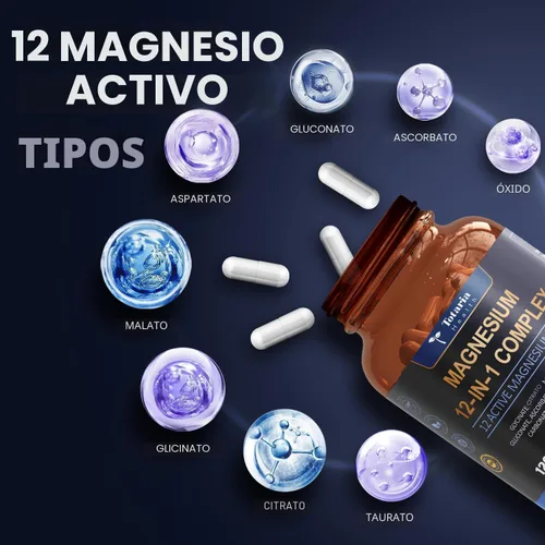 Vista 2 de Totaria Complejo de magnesio 700 mg 12 en 1 Suplemento de magnesio con citrato de glicinato óxido de malato taurato aspartato orotato relajación