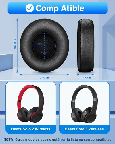 Vista 6 de Link Dream - Almohadillas para auriculares Beats Solo 3 y Solo 2, color negro