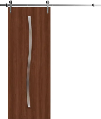 Vista 2 de Puerta de granero moderna de 30 x 80 pulgadas, nogal básico 3002, juego de herrajes pesados de riel plateado de 6.6 pies Puertas interiores