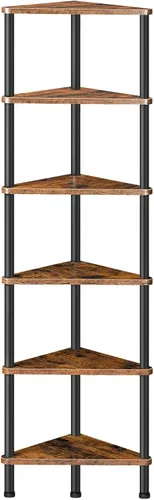 Vista 16 de HOOBRO Estante esquinero, estantería industrial de esquina de pared de 5 niveles con marco de metal, estante de exhibición de plantas, estantería