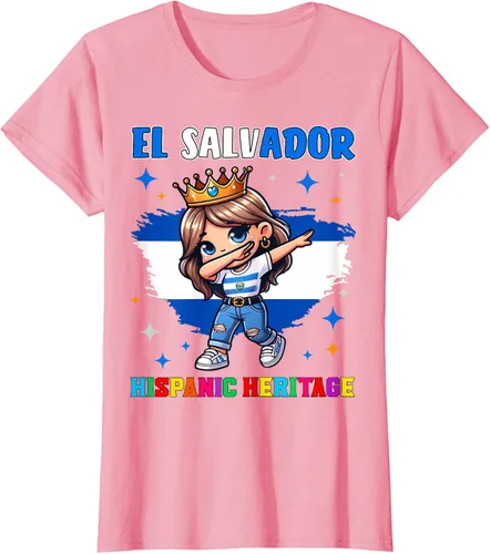 Vista 11 de Camiseta infantil El Salvador Dabbing Girl Hispanic Heritage Celebration, Negro