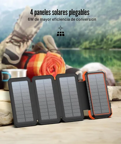 Vista 3 de BLAVOR Cargador solar, PD 18 W, carga rápida, 20000 mAh, con 4 paneles plegables, cargador USB C portátil con linterna de campamento, mosquetón