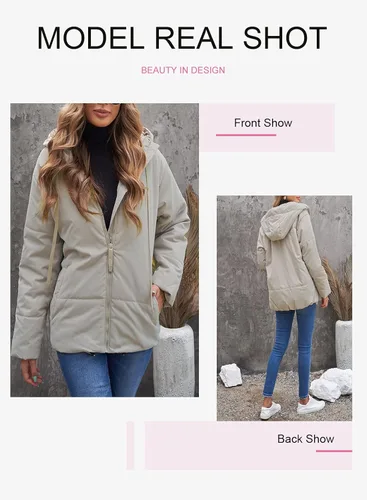 Vista 3 de Dokotoo - Chaqueta acolchada con capucha de invierno 2022 para mujer, abrigo corto con bolsillos