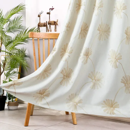 Vista 23 de VOGOL - Cortinas con ojales bordadas con patrón floral elegante de lino sintético, 2 paneles, 60% opacas con aislamiento térmico, cortinas pesadas