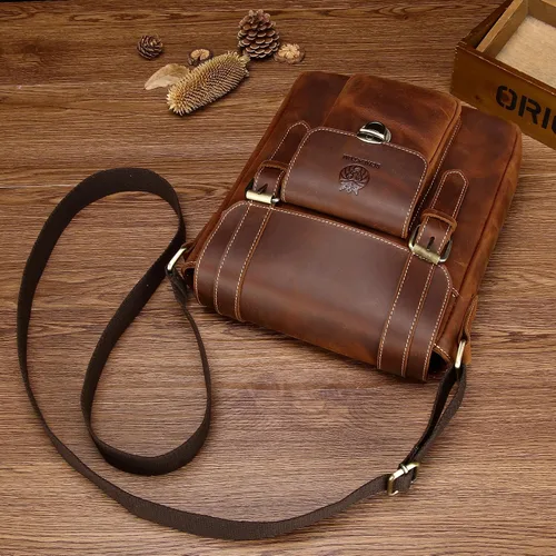 Vista 6 de LUKZIJAES Bolso de hombro de cuero para hombre, bandolera cruzada para trabajo, vintage, ajustable, para viajes, negocios, hombres