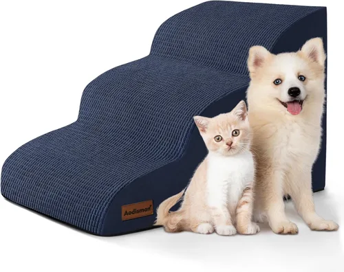 Vista 33 de Aodisman Escaleras para perros y gatos pequeños,Rampa para mascotas de 3 Beige