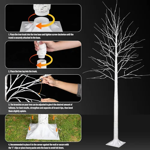 Vista 5 de iBaycon Árboles de abedul de 4 pies, 6 pies y 8 pies, juego de 3 árboles de abedul LED iluminados con temporizador de 8 modos, árboles preiluminados
