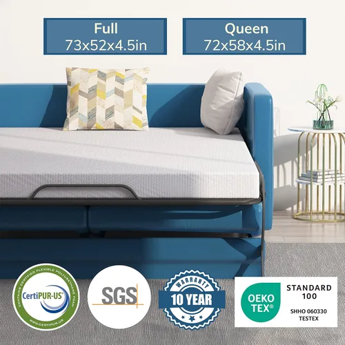 Vista 7 de EGOHOME - Colchón de repuesto de espuma viscoelástica Queen de 4.5 pulgadas para sofá cama convertible y sofá-cama, colchón de gel refrescante de té