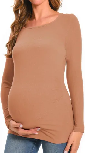 Vista 2 de Camisa de maternidad Cuello redondo Manga larga Ropa de embarazo