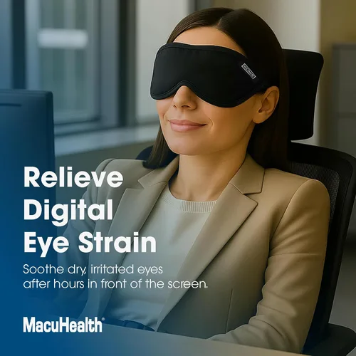 Vista 6 de MacuHealth MacuMask Essential - Compresa de calor húmedo para ojos secos, blefaritis, MGD y fatiga visual digital, correa ajustable, tecnología