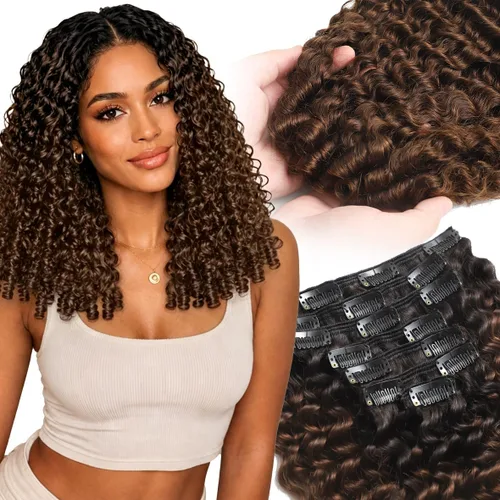 Vista 11 de Extensiones de cabello humano Remy rizado birmano con clip, color negro #1B Natural negro