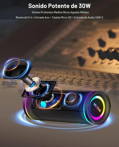 Vista 2 de MLOVE Altavoces E80 Bluetooth inalámbricos, altavoz Bluetooth portátil con entrada auxiliar, ranura para tarjeta micro SD, Bass Up, TWS, luces RGB
