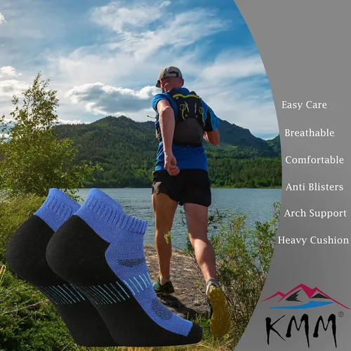 Vista 4 de KMM Calcetines tobilleros de lana merina para hombre con cojín de lengüeta baja para verano para senderismo al aire libre, golf, mocasín, tenis