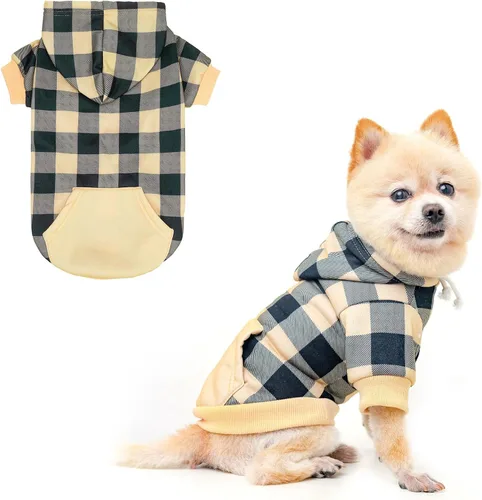 Vista 11 de KOOLTAIL Sudadera a cuadros con capucha, con gorro y bolsillo, para perros pequeños, medianos y grandes y gatos, abrigo suave y cálido para invierno