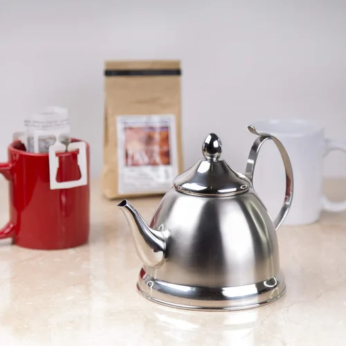 Vista 2 de Creative Home Nobili-Tea - Tetera de acero inoxidable de 1.0 cuartos de galón con cesta infusora y parte inferior de aluminio capsulado para una