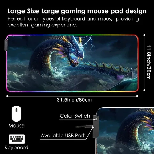Vista 2 de Almohadillas de mouse para juegos XXL Anime Arknights RGB Mouse Pad Gaming Anime Cat Ear Girl Amiya LED Mause Pad Gamer Alfombra Big Mause Pad PC