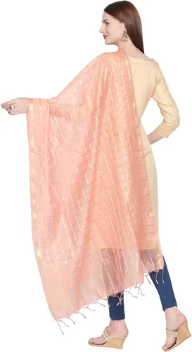 Vista 3 de DUPATTA BAZAAR Dupatta de seda mezclada a cuadros para mujer.
