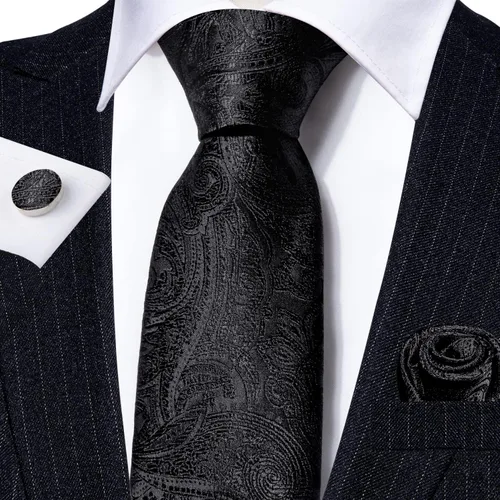 Vista 118 de Barry.Wang - Juego de corbata de seda para hombre, diseño de cachemira, pañuelo y gemelos de bolsillo
