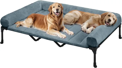 Vista 18 de Veehoo - Camas elevadas para perros de tamaño mediano con cojín de felpa esponjosa Orthopedic Raised Dog Beds for Indoor Outdoor, Soft Pet Sofa