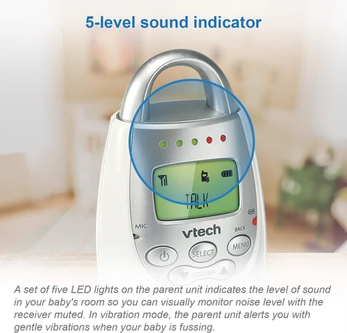 Vista 2 de VTech Communications DM221 - Monitor de audio para bebés con hasta 1,000 pies de alcance, alerta de sonido vibratoria, intercomunicador