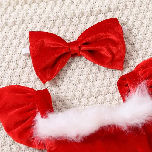 Vista 5 de ZIYIXIN Vestido de terciopelo de Navidad para niña pequeña, vestido de tul de princesa roja con sombrero de Papá Noel, trajes lindos para fiesta
