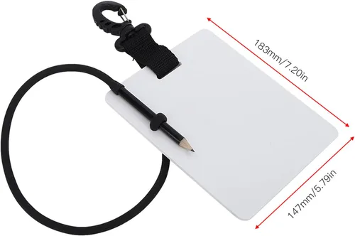 Vista 2 de Pizarra de escritura subacuática, placa de escritura a mano de plástico para cuaderno con tableta de lápiz reemplazable, clip giratorio de buceo