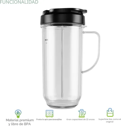 Vista 6 de 5 tazas de licuadora Magic Bull, taza alta de 22 onzas con tapa abatible para llevar, hoja cruzada, piezas de repuesto de licuadora, taza con mango