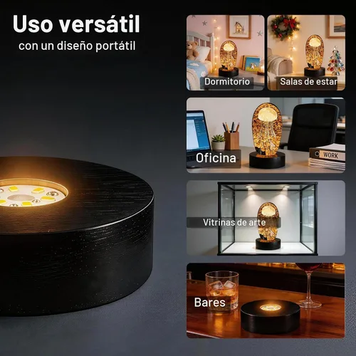 Vista 3 de Base de luz LED de alimentación de batería para decoración de cristal, luz cálida, 4 pulgadas Negro oscuro