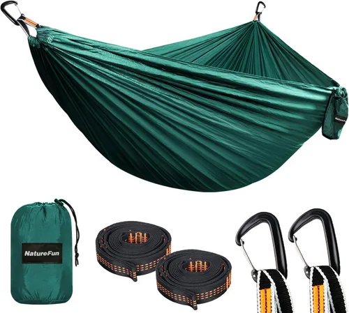 Vista 26 de NATUREFUN Hamaca ultraligera para viajes y camping Capacidad de carga de 300 kg, transpirable, de secado rápido Incluye 2 mosquetones premium, 2
