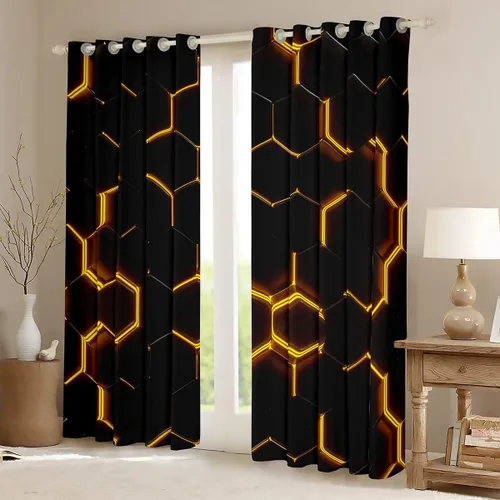Vista 34 de Feelyou - Cortinas de ventana en forma de panal, tema geométrico hexagonal con luces de neón verdes, para chicos adolescentes y hombres, elegante