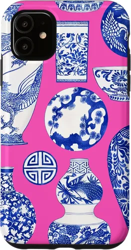 Vista 8 de iPhone 16 Blue Willow Chinoiserie Jengibre Tarro Fresco Preppy Rosa Azul Caso
