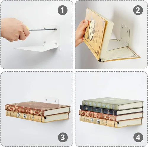 Vista 4 de Jetec Paquete de 6 estanterías flotantes invisibles montadas en la pared, estantes flotantes resistentes para libros, estantes de metal ocultos