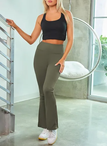 Vista 5 de Aleumdr Leggings acampanados para mujer, pantalones de yoga acampanados, parte inferior de corte de bota 2023, a la moda, pierna larga y ancha